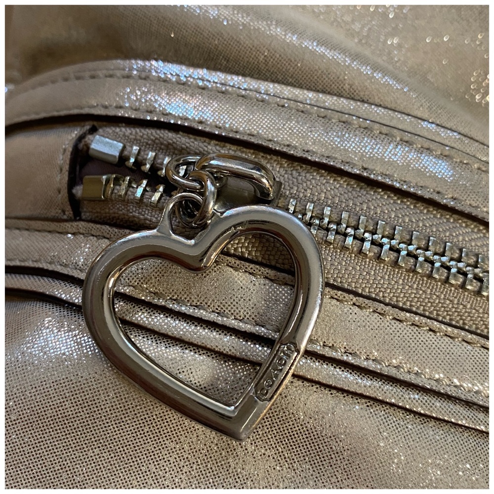 VINTAGE COACH POPPY METALLIC GOLD CHAMPAGNE LEATHER LARGE SHOULDER BAG - Picture 6 of 16
